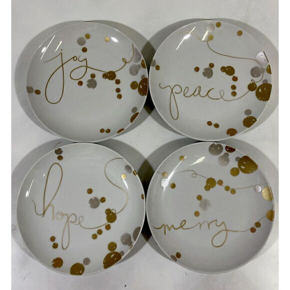 Paperproducts Design Kelly Ventura Appetizer Plate Set 4 Gold Silver Joy Peace - Picture 1 of 9